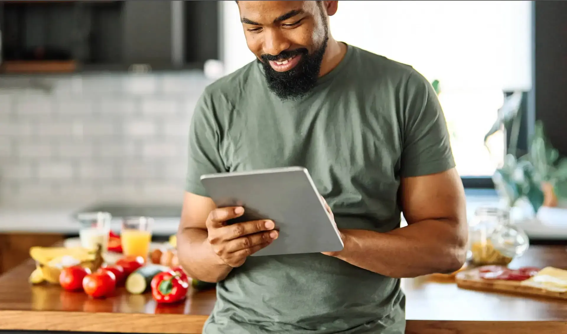 Man looking at tablet AI Chat