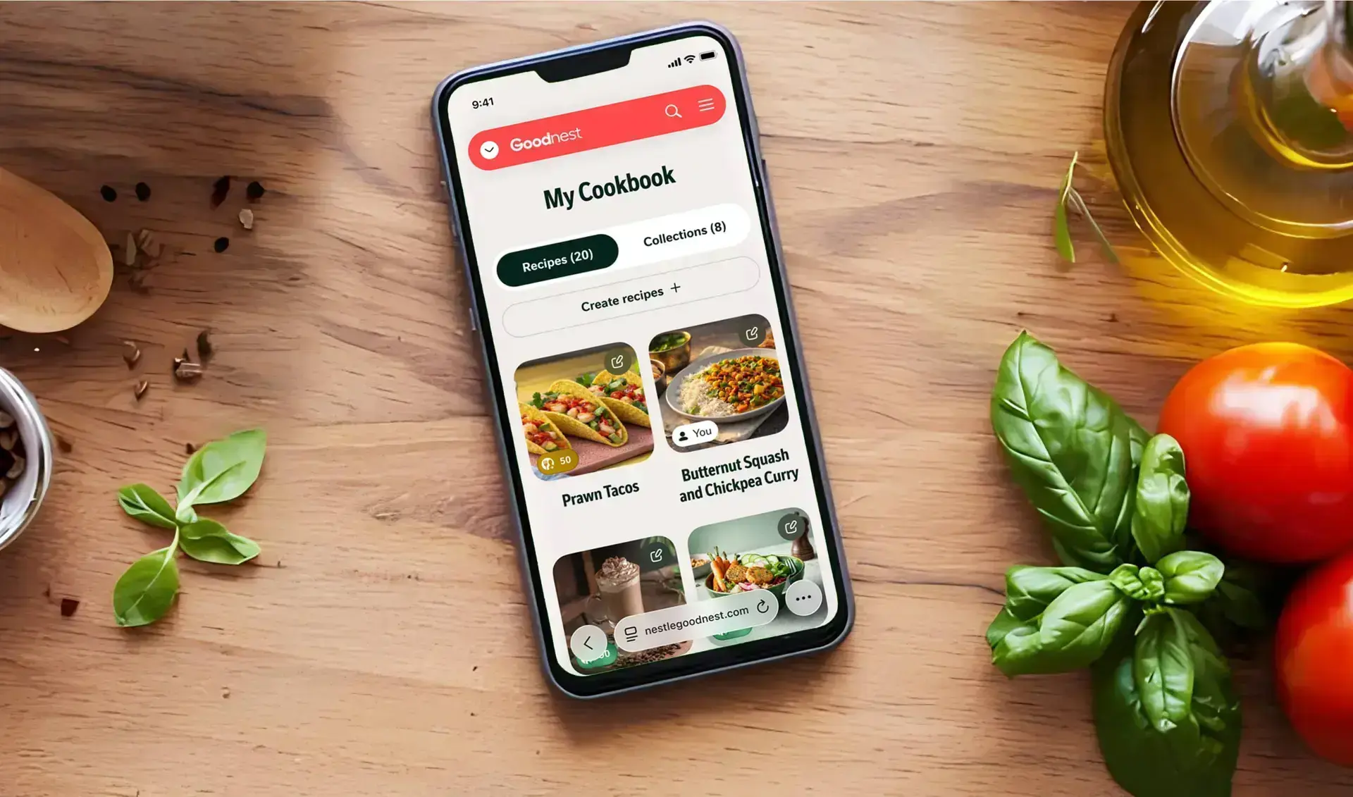My cookbook menu on phone