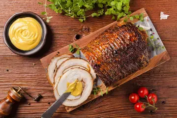 Roast Pork Belly with Mustard Cream and Apples