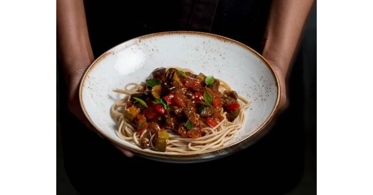 Caponata on Whole-wheat Spaghetti