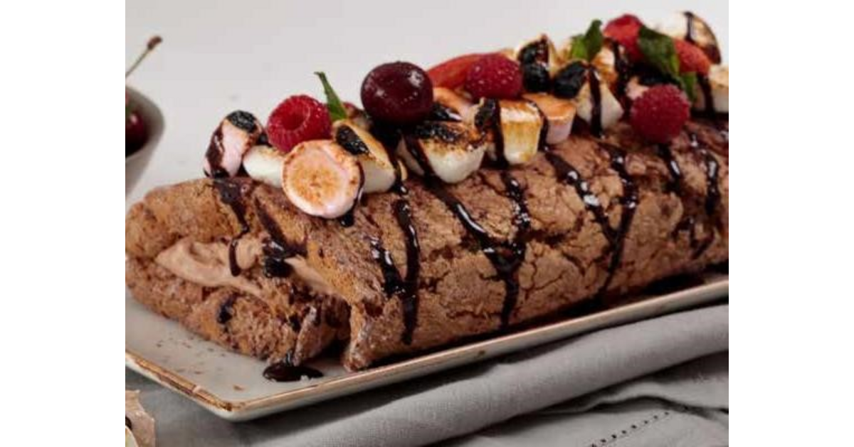 Nestlé BAR-ONE Hot Chocolate Cake Roll with Warm BAR-ONE Sauce and Toasted Marshmallows
