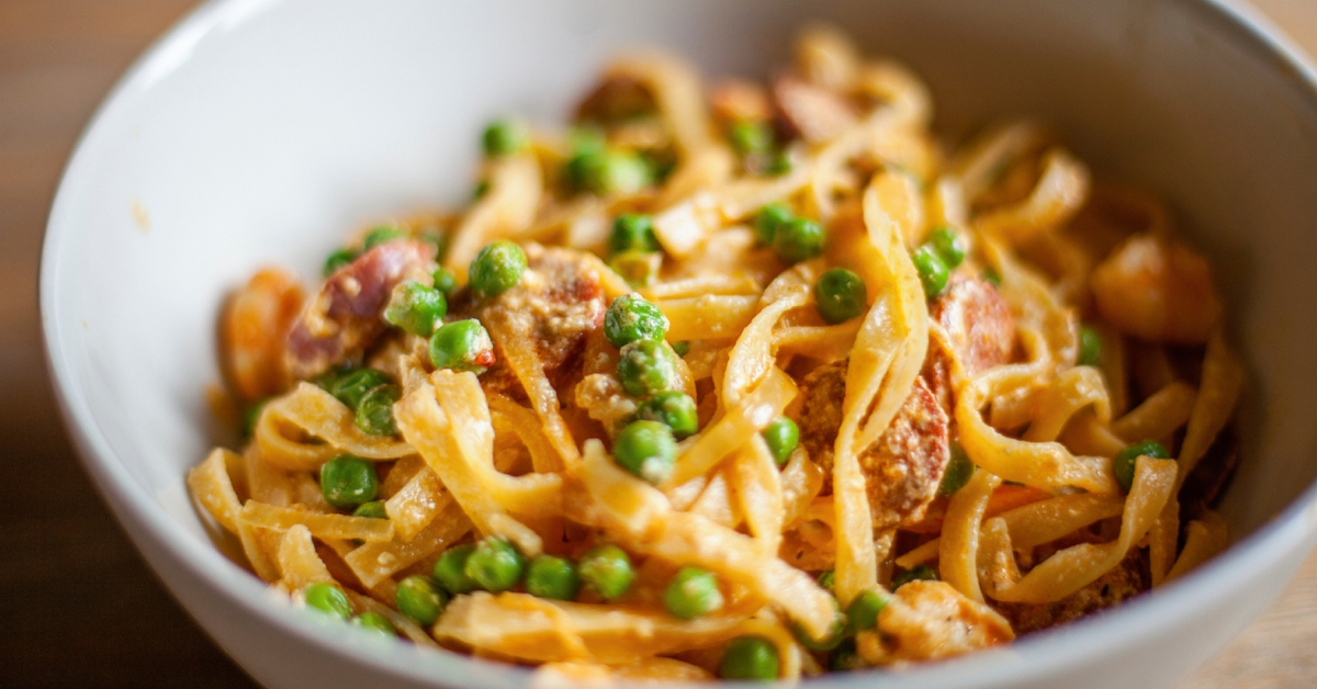 Delicious Pea, Bacon and Feta Cheese Noodles