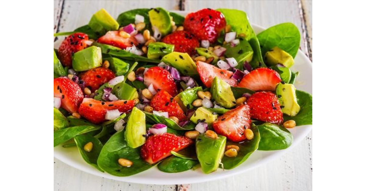 Spinach and Fruit Salad with Avocado Citrus Dressing