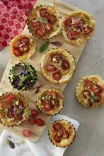 Tomato Mozzarella and Basil Tarts