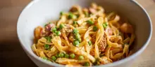 Delicious Pea, Bacon and Feta Cheese Noodles