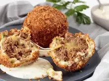 MAGGI’s Mince, Cheese & Mash Deep Fried Bombs with MAGGI Salad Dressing Emulsion
