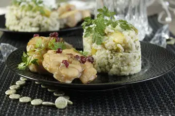 lotte aux airelles et risotto aux asperges