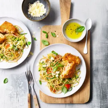 SPAGHETTIS DE COURGETTE ET CARRÉ GOURMAND