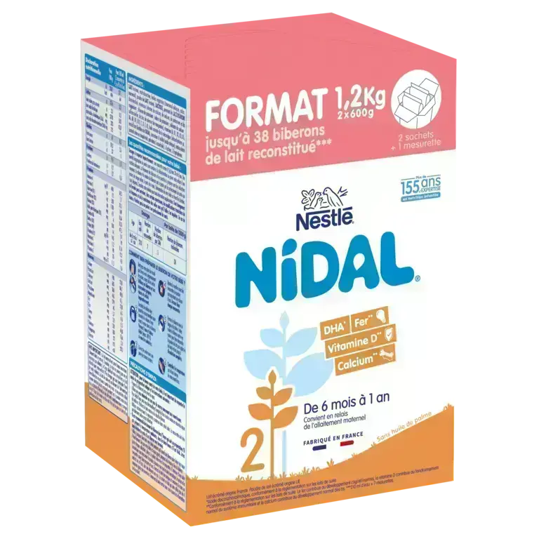 NESTLE NIDAL 2 Lait de suite 2ème âge 2x600g dès 6 mois
