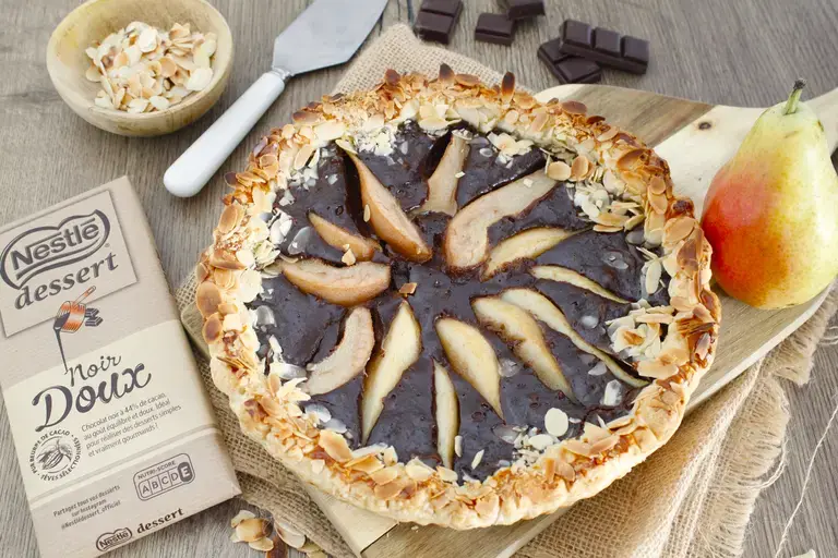 Tarte aux poires et chocolat noir doux