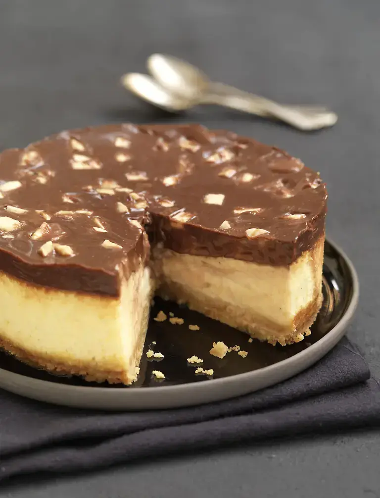 Cheesecake aux zestes d'agrumes et chocolat au caramel