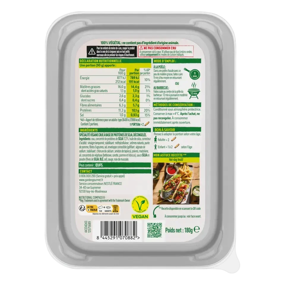 GARDEN GOURMET Sensation BBQ Plain Tray 180g FR