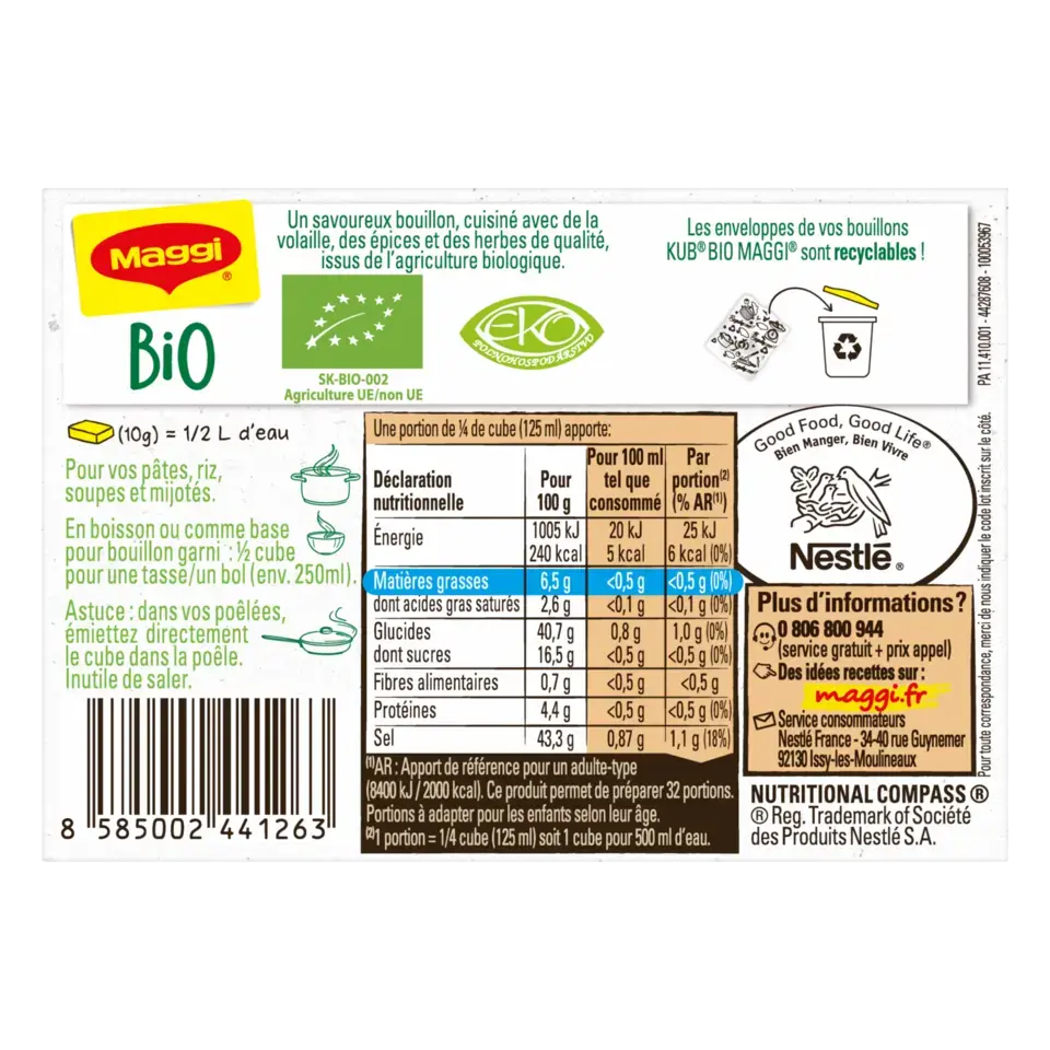 MAGGI Bouillon Chicken Bio Low Fat Carton 80g FR