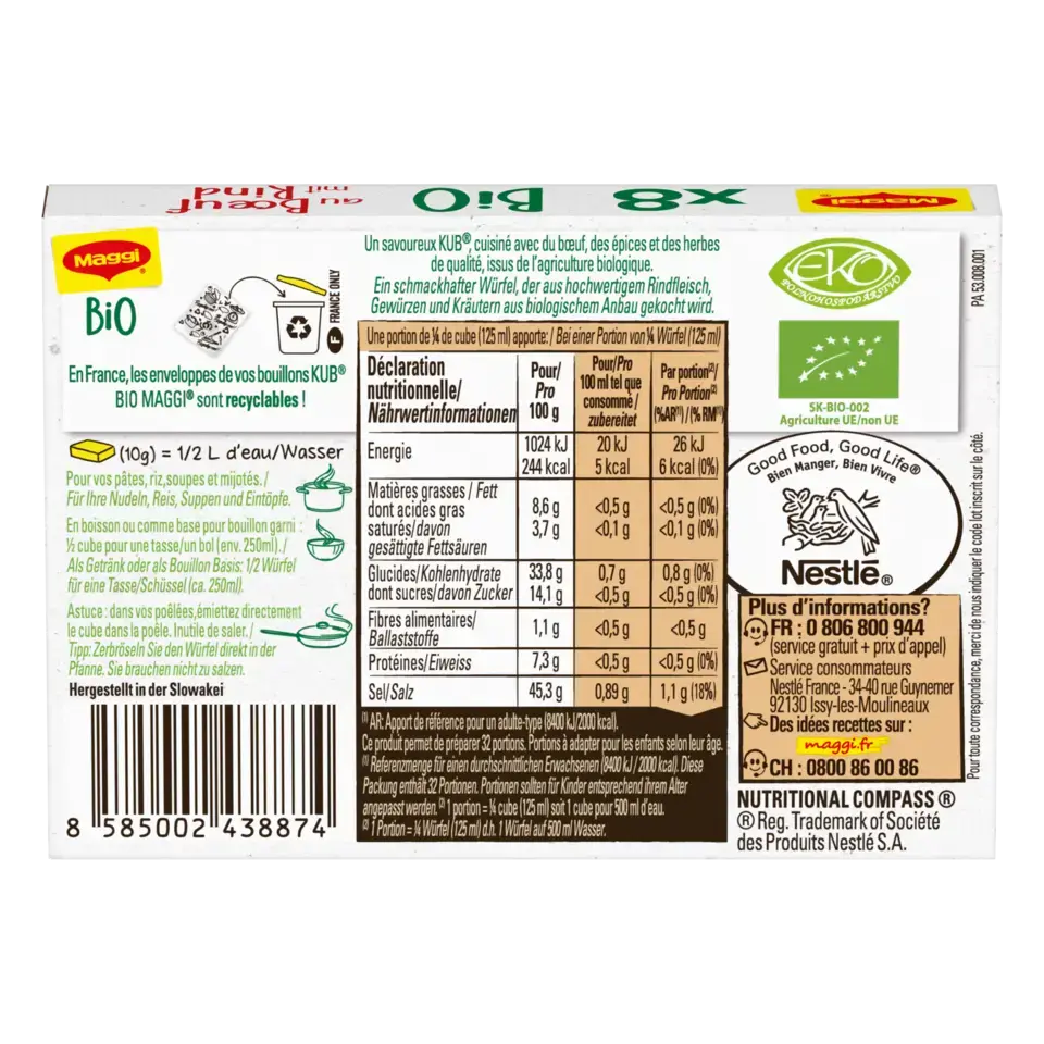 MAGGI Seasoning Bouillon Beef Organic Box 80g FR