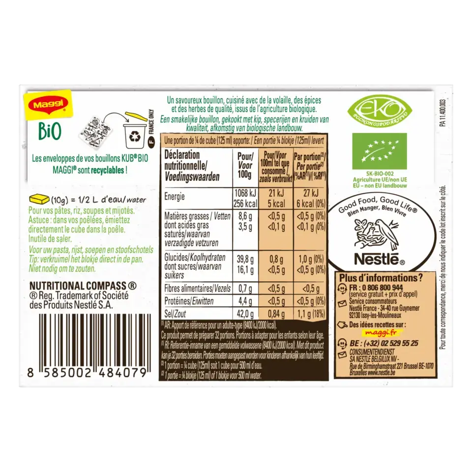 MAGGI Bouillon Chicken Organic Carton 80g FR