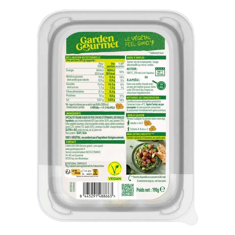 GARDEN GOURMET Spinach Falafel Peel Pack 48x190g FR