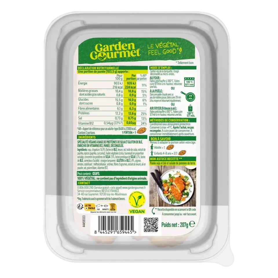 GARDEN GOURMET Schnitzel Soya &amp; Wheat Peel Pack 4x207g FR