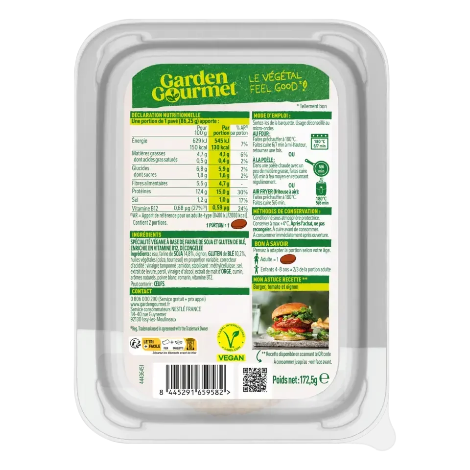 GARDEN GOURMET Vegan Burger Peel Pack 172.5g FR