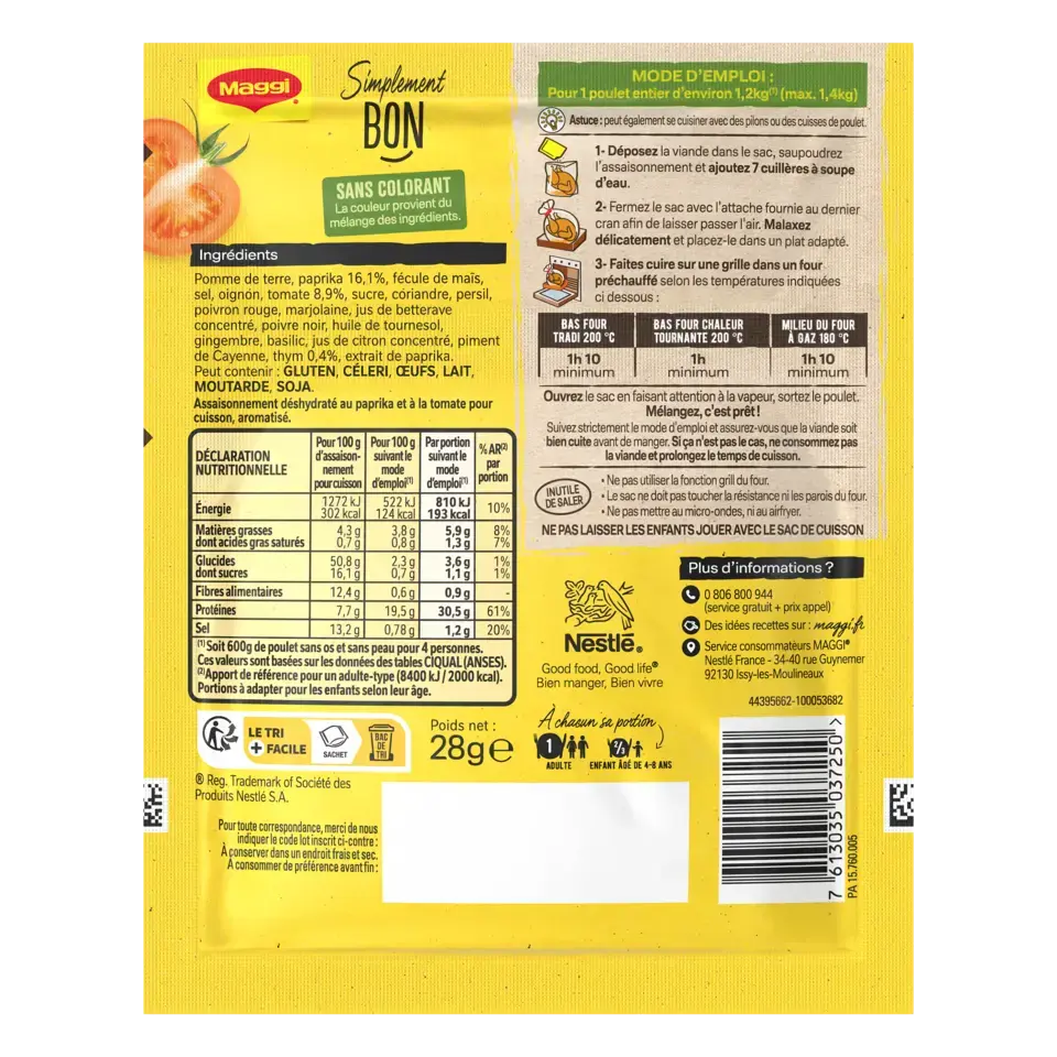 MAGGI Papillotes Chicken Paprika Tomato Sachet 16x28g FR