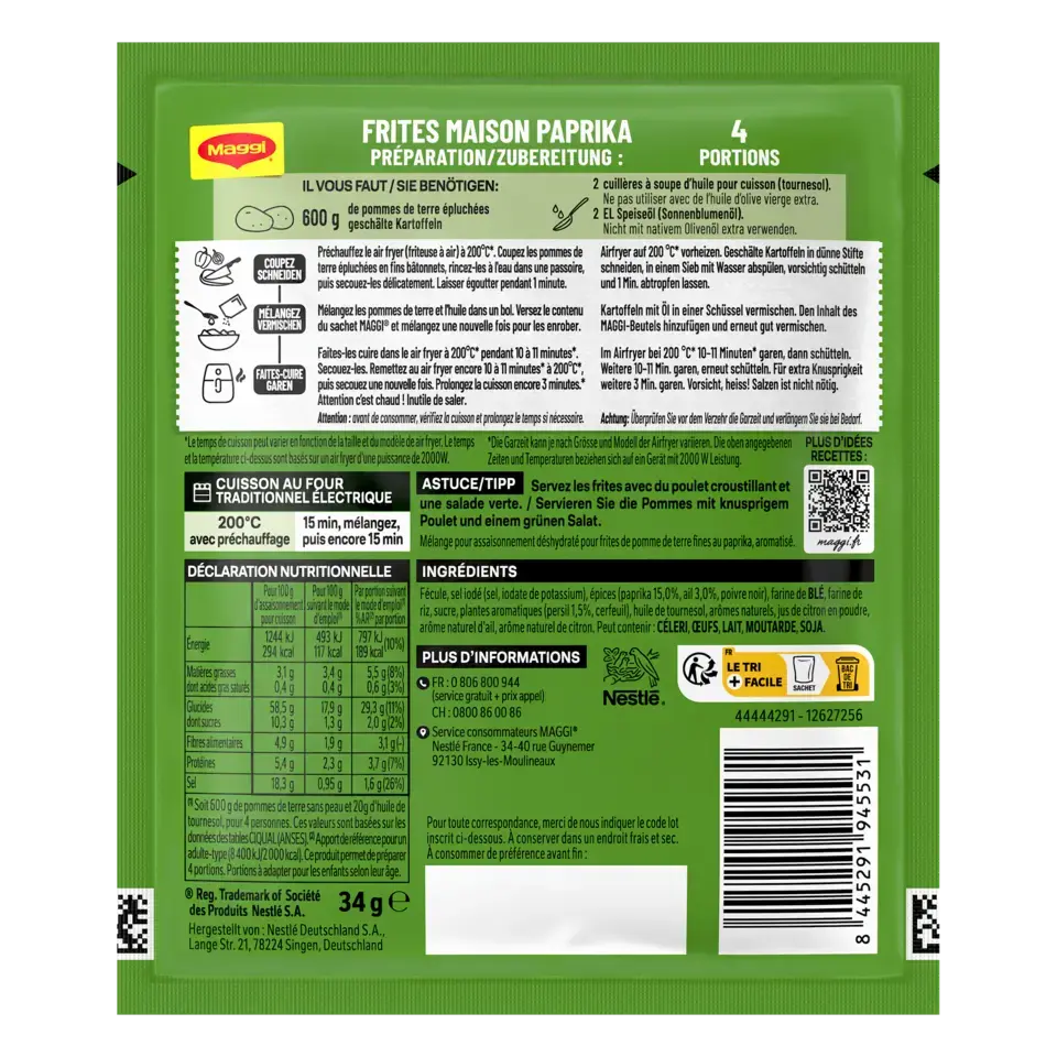 MAGGI FIX Air Fryer French Fries Paprika Pouch 16x34g FR