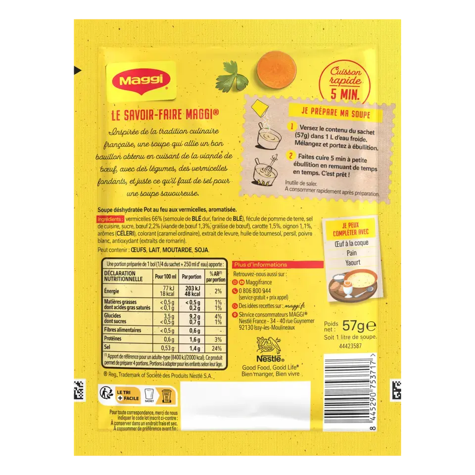 MAGGI SAVEUR A L'ANCIENNE Soup Bouillon Pot Au Feu Vermicelles Pouch 20x57g FR