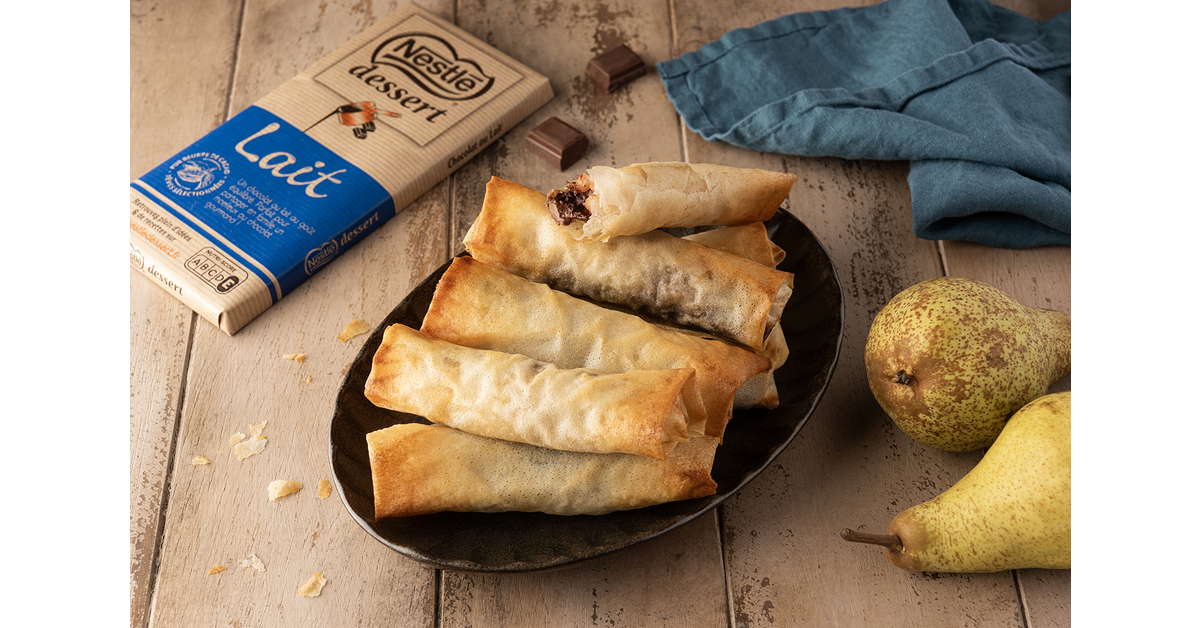 Nems aux poires et chocolat au lait