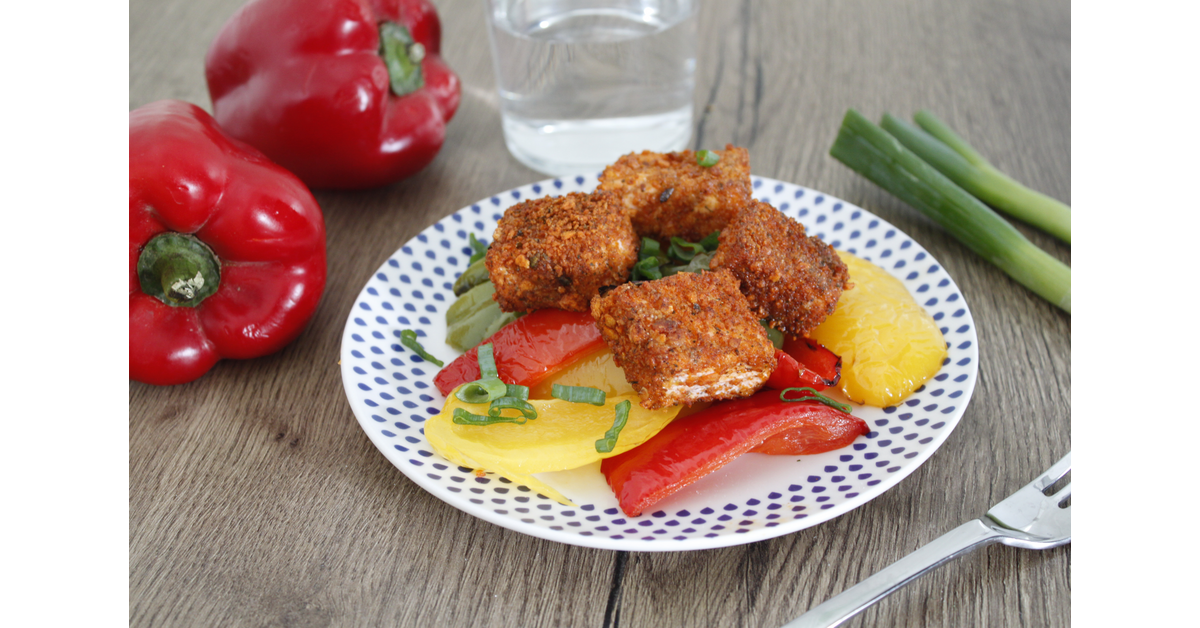 Saumon pané tex mex au air fryer et poivrons grillés