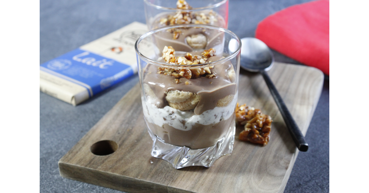 Verrine façon tiramisu chocolat lait, cacahuètes