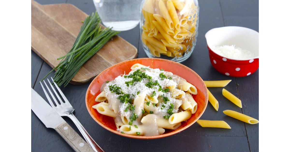 Penne champignons parmesan ciboulette anti-gaspi