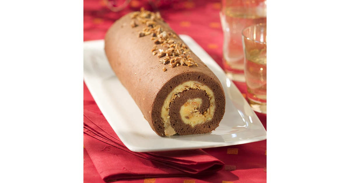 Bûche chocolat et amandes caramélisées