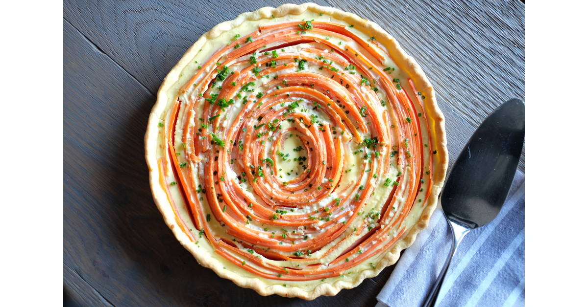 Tarte aux carottes, chèvre frais, cumin