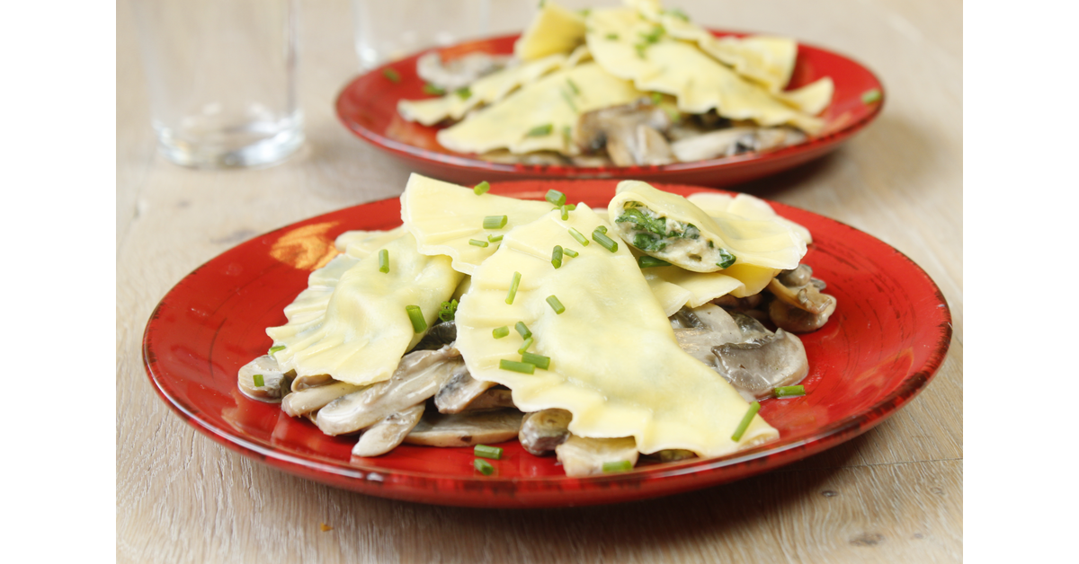 Ravioles épinard ricotta aux champignons