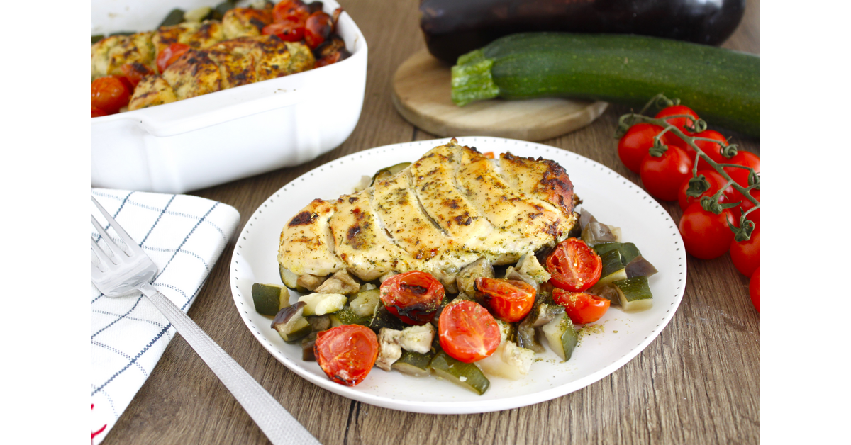 Poulet mariné citron huile d'olive et légumes d'été au air fryer