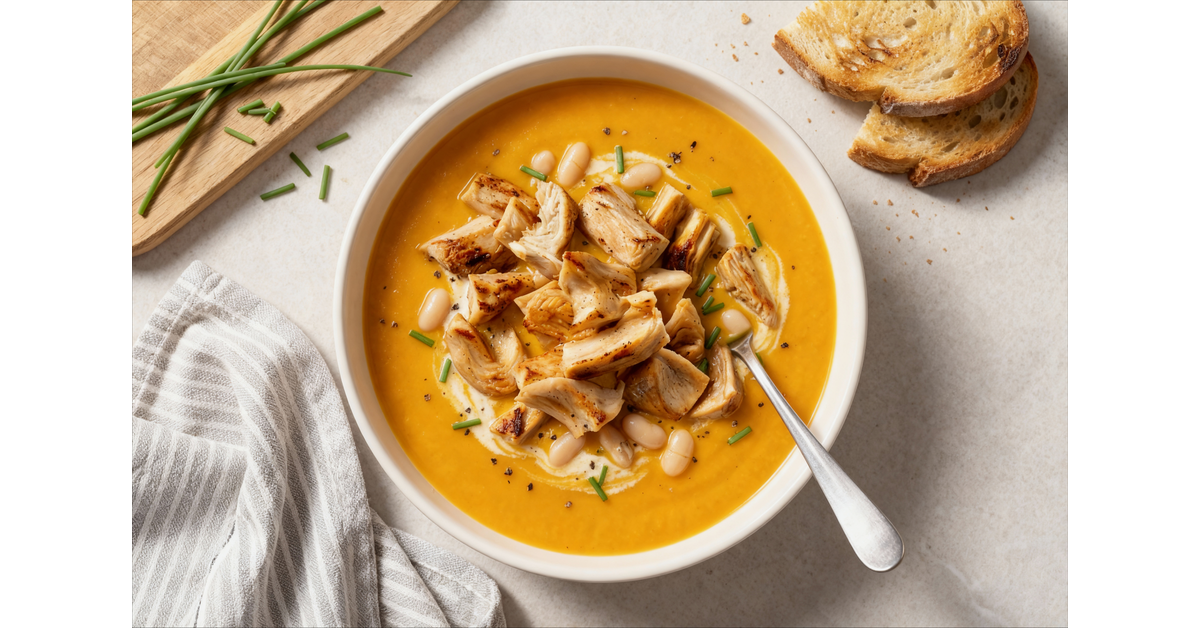 Soupe végane au potiron, haricots coco et émincés GARDEN GOURMET®