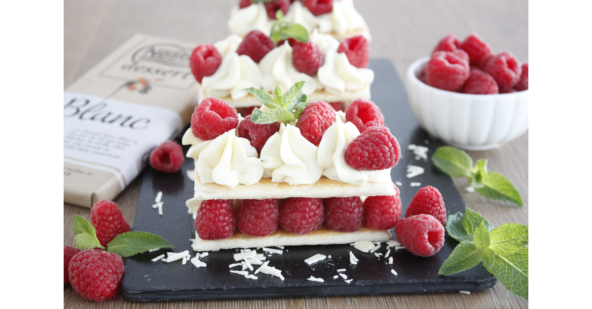 Mille-feuilles framboises chocolat blanc