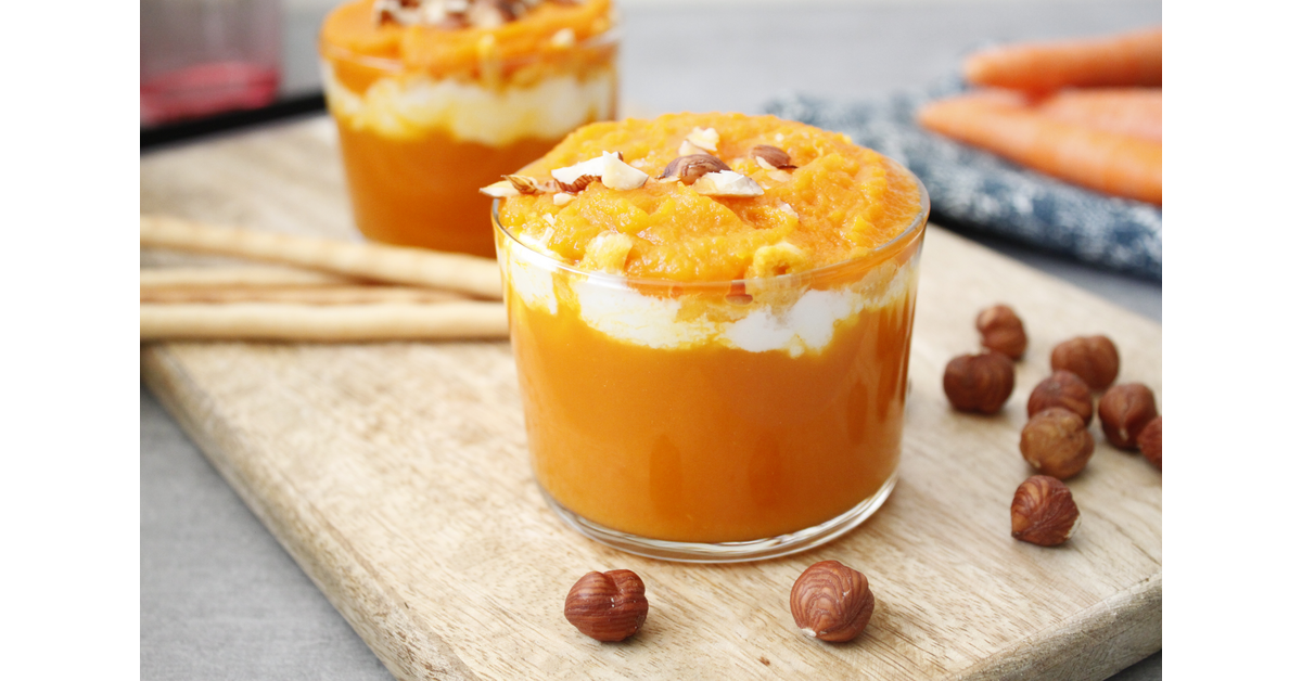 Verrine de carottes au chèvre frais noisettes et gressins