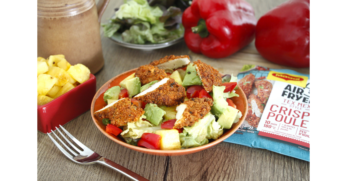 Salade tex mex au poulet croustillant ananas poivron au air fryer