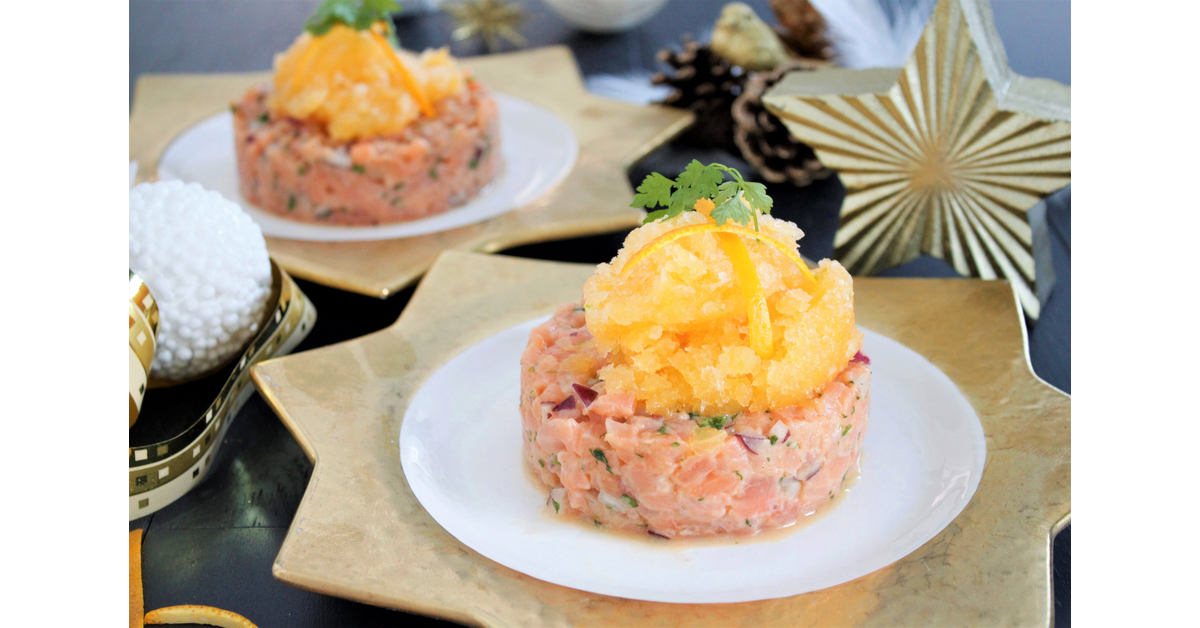 Tartare saumon oignon et granité à l'orange