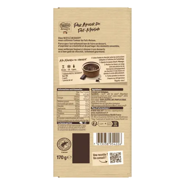 DESSERT Dark CH-BIO-004 Wrapper 20x170g FR
