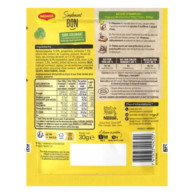 MAGGI Papillotes Côtes de Porc Barbecue 28g