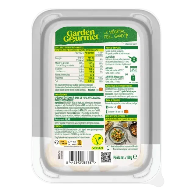 GARDEN GOURMET Tofu Crunchy Cubes Peel Pack 48x160g FR