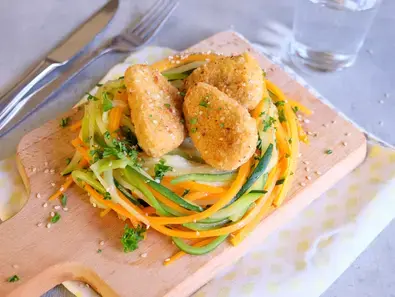Nuggets soja, nids de légumes et purée de pommes de terre