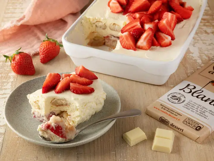 Tiramisu chocolat blanc et fraises