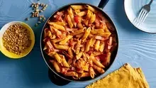 Poêlée de penne gourmandes aux allumettes de jambon