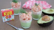 Verrine avocat saumon crevette