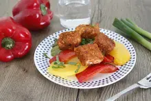 Saumon pané tex mex au air fryer et poivrons grillés