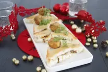 Mini croques festifs chèvre figues confits d'oignons et boulettes de légumes