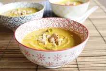 Velouté de patate douce pak choï curry à la thaï