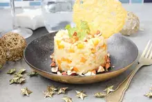 Risotto butternut girolles et noisettes, tuile au parmesan