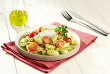 Gnocchis aubergines tomates confites et chèvre frais